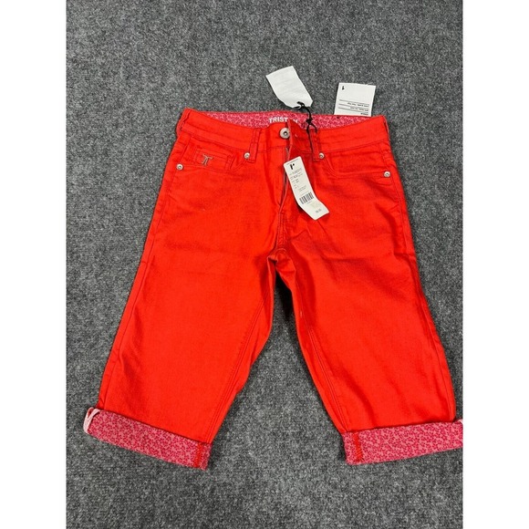 Tristan Vogue Twill Bermuda Jeans Red Shorts Low Waist Fitted Thigh Size 1 - Picture 1 of 13